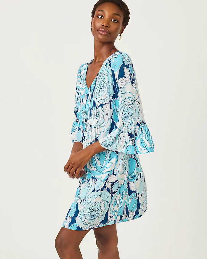 Danika 3/4 Sleeve Tunic Dress (Capri Blue Rosanna)