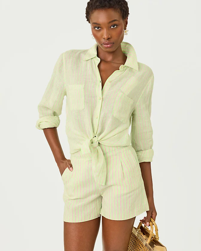 Captina Linen Short (Pistachio Macaron X Conch Shell Pink Saint Tropez Stripe)