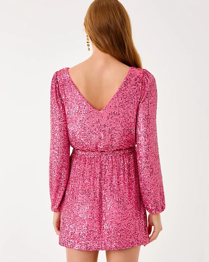 Jan Skirted Romper (Sunshell Pink Treasure Box Sequin)