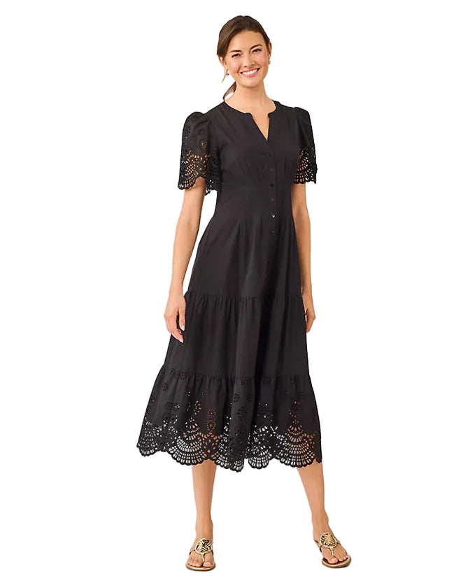 Wayland Midi Dress (Noir Scalloped Eyelet Border Poplin)