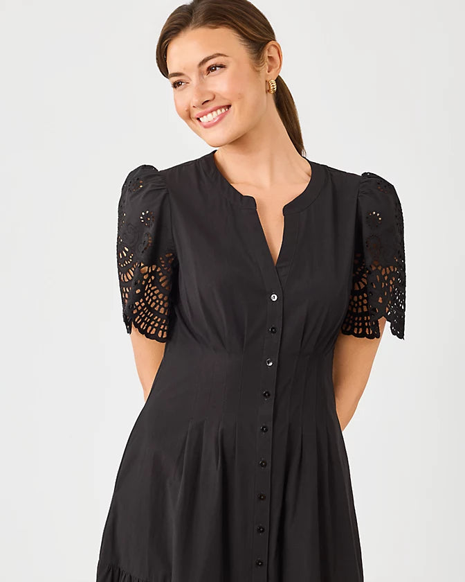 Wayland Midi Dress (Noir Scalloped Eyelet Border Poplin)