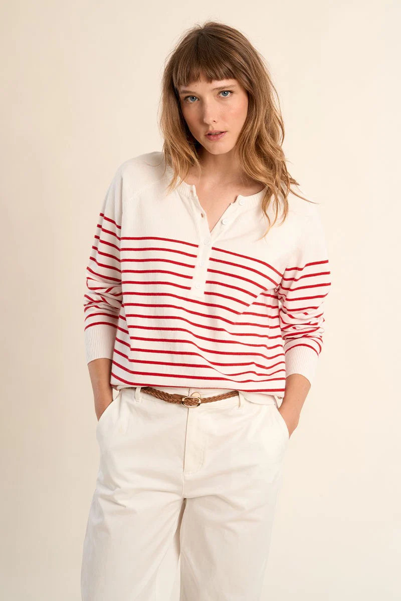 Knitted Sweater (Off White/Red)