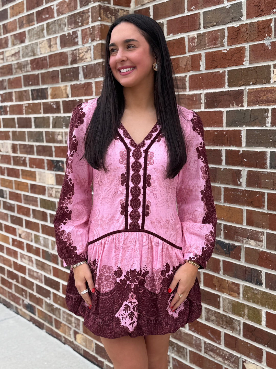 Harrison Dress (Blush/Maroon Abstract)