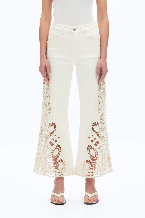 High Rise Lace Wide Leg (Beige)
