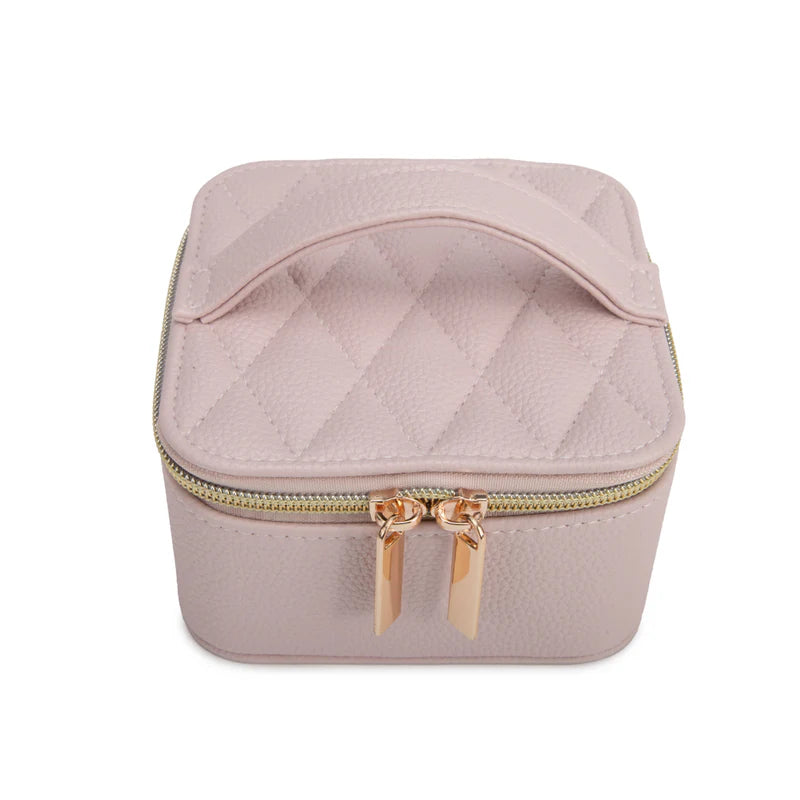Leah Quilted Travel Jewelry Case with Pouch (Pale Pink)