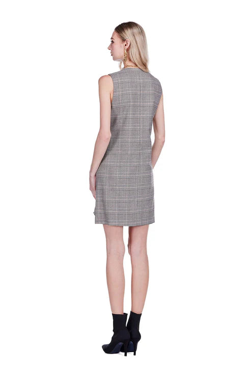 V-neck Buttons Fitted Dress  (Plaid)