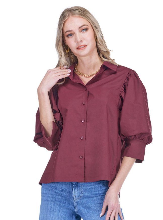 Puff Sleeve Shirt (Maroon)