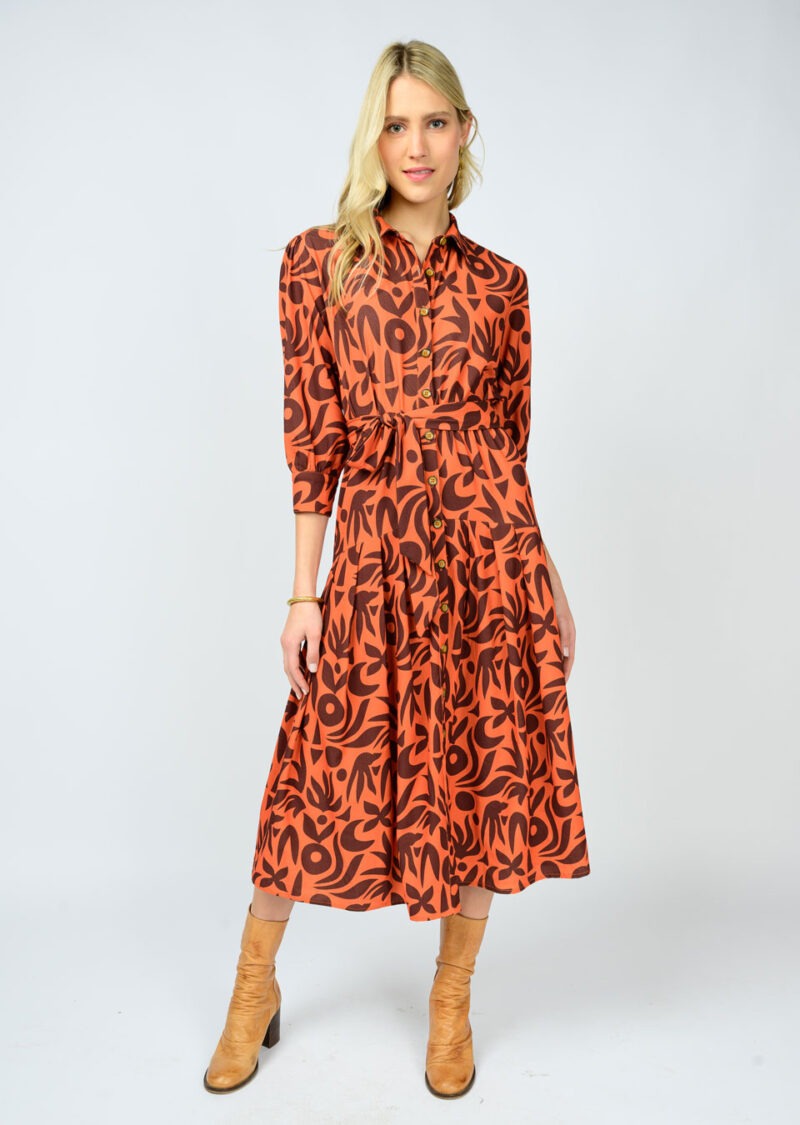Native Print Shirt Dress (Rust)