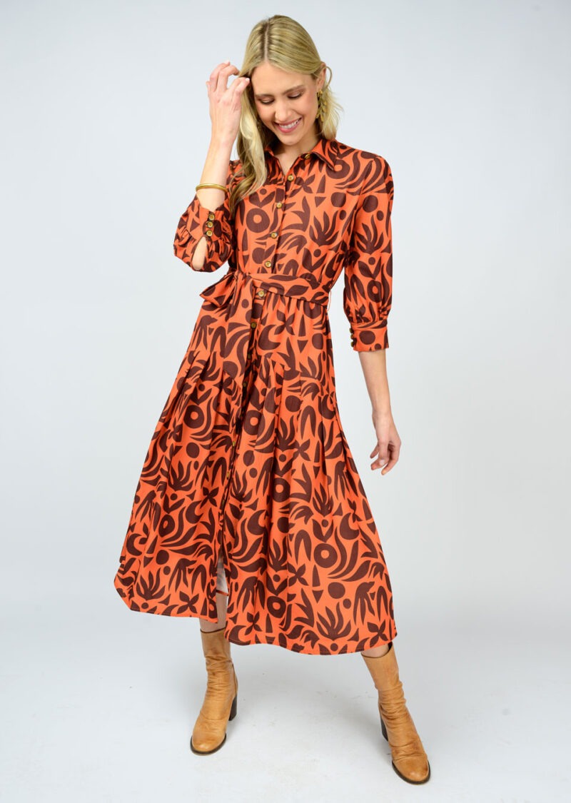 Native Print Shirt Dress (Rust)