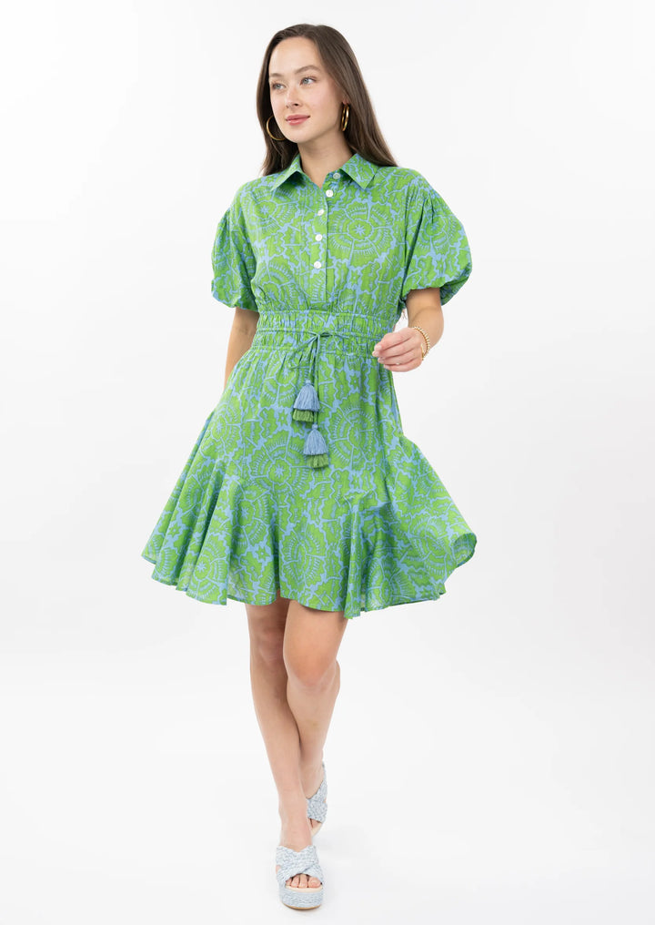 Flounced Hem Shirt Dress (Green)