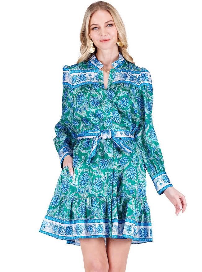 Buttons Flounced Dress (Bluebell Bloom)