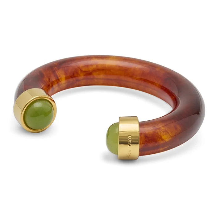 Tortoise Shell Resin Bangle (Lime Green Quartz)