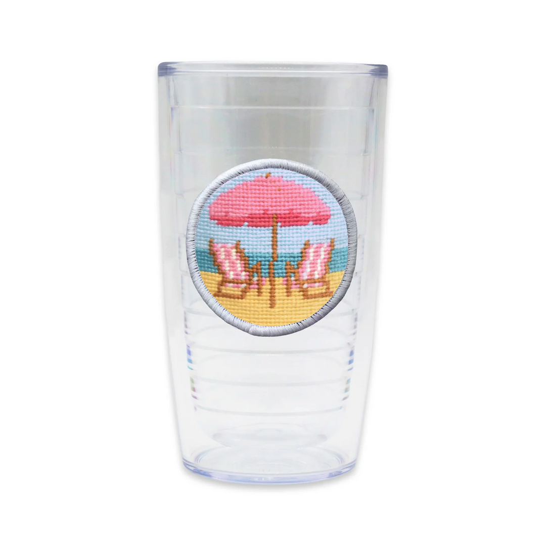Beach Chairs Scene Tumbler (Pink Chairs/White Edge)