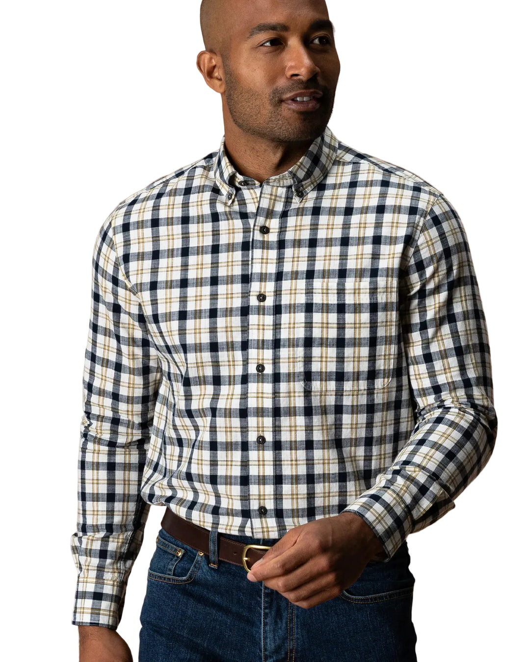 Slub Sport Shirt Brant Plaid  (Deep Navy)