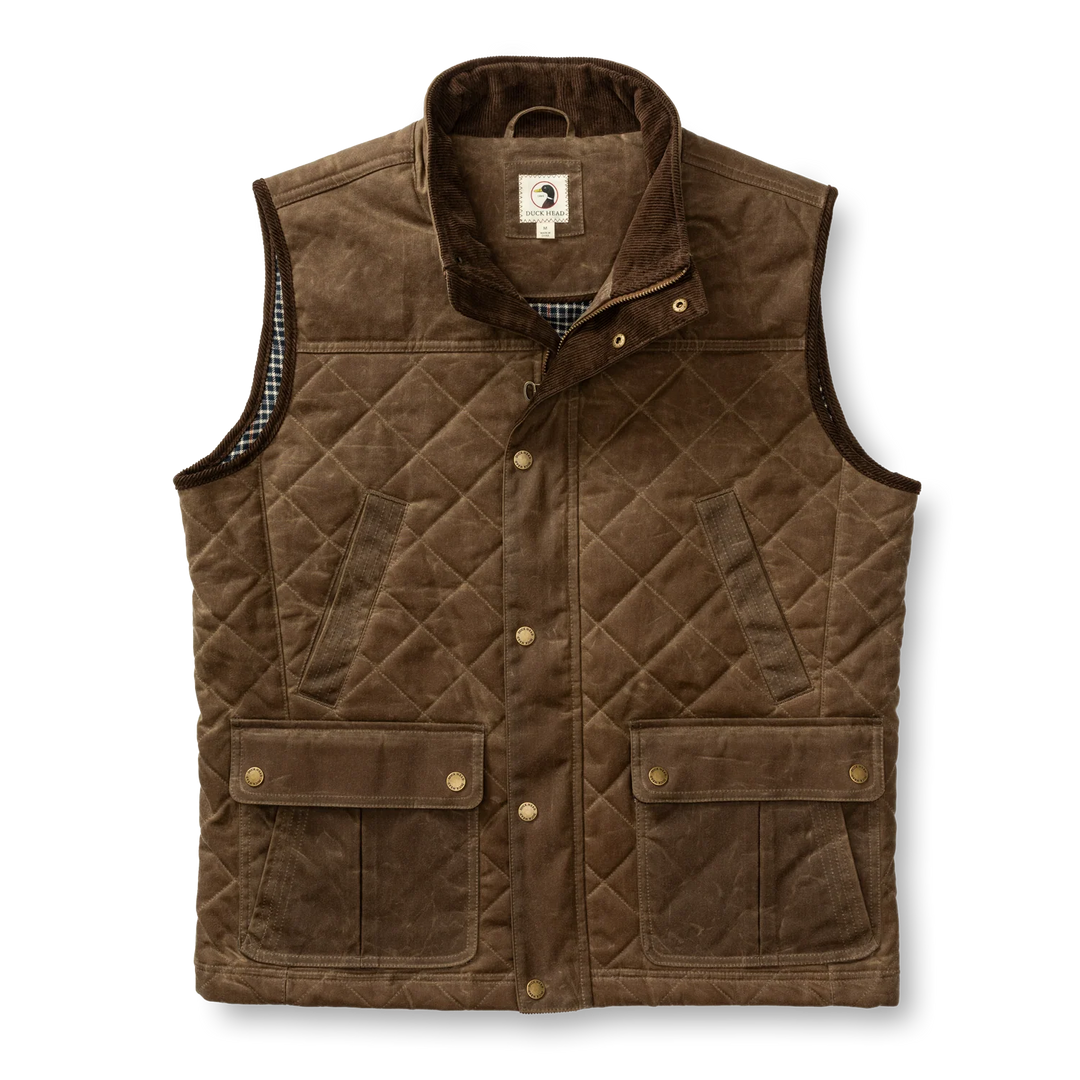 Waxed Duck Canvas Quilted Vest  (Dark Olive)