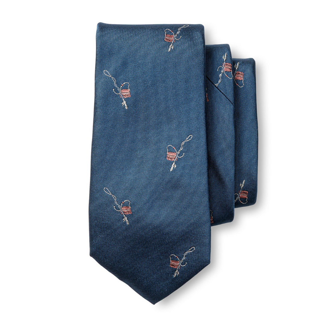 Silk Fishing Motif Tie (Varsity Blue)