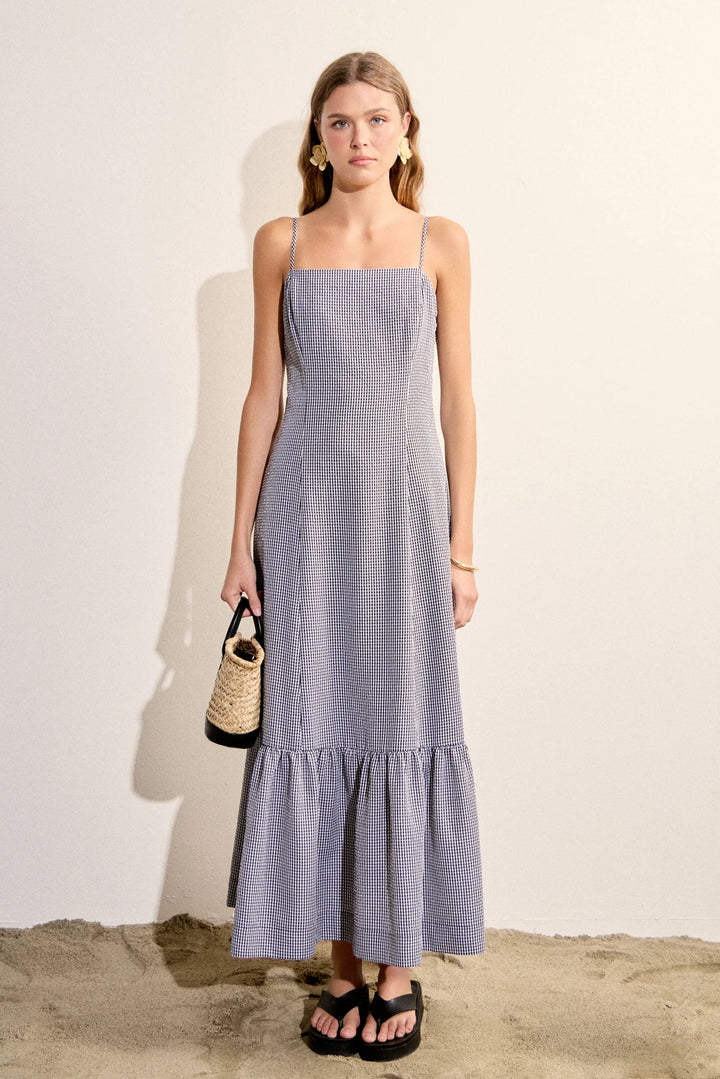 Gingham Square Neck Maxi Dress (Black White)