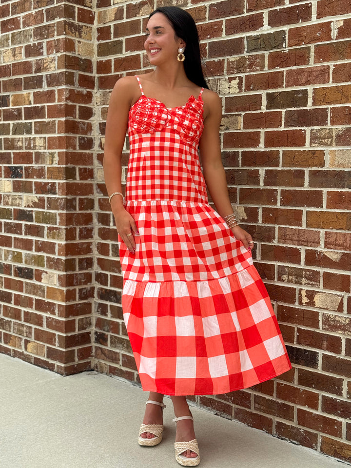 Taylor Midi (Red Gingham/Shell)