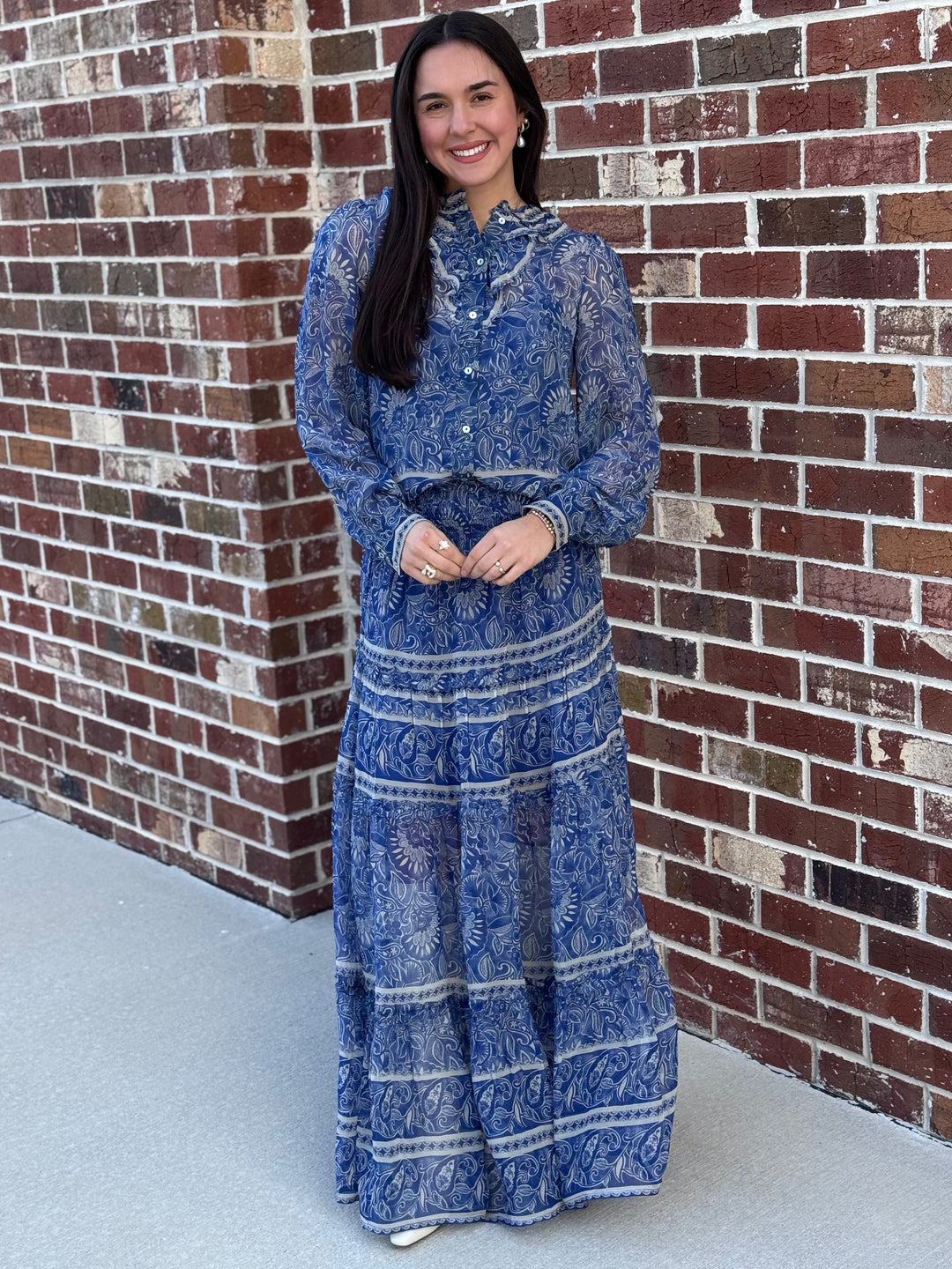 Arabesque Print Top + Skirt Set