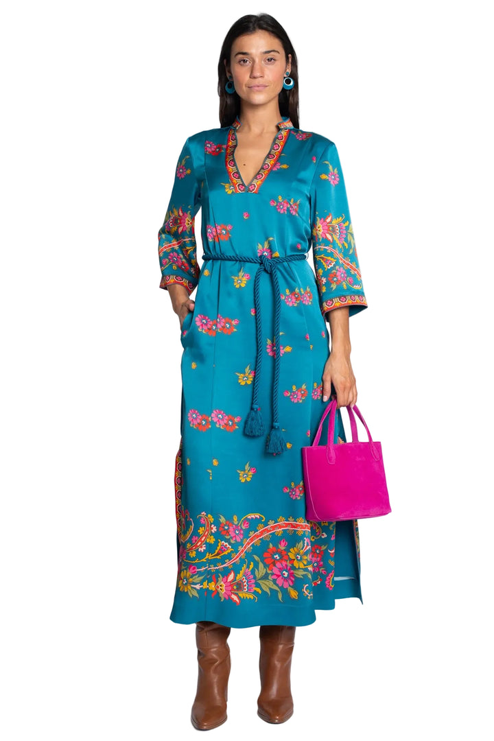 Talia Dress (Teal Scroll)