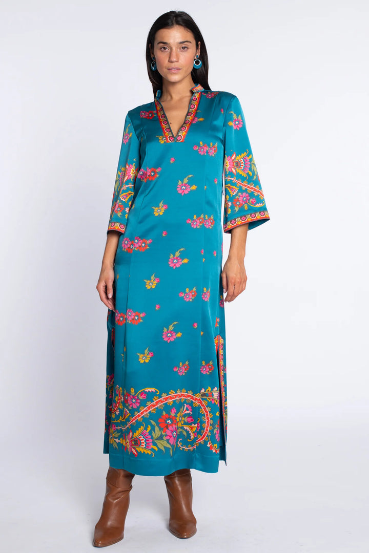 Talia Dress (Teal Scroll)