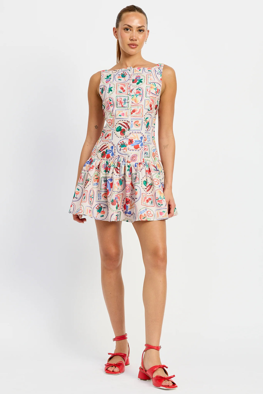 Nayeli Mini Dress (Linen Red Multi)