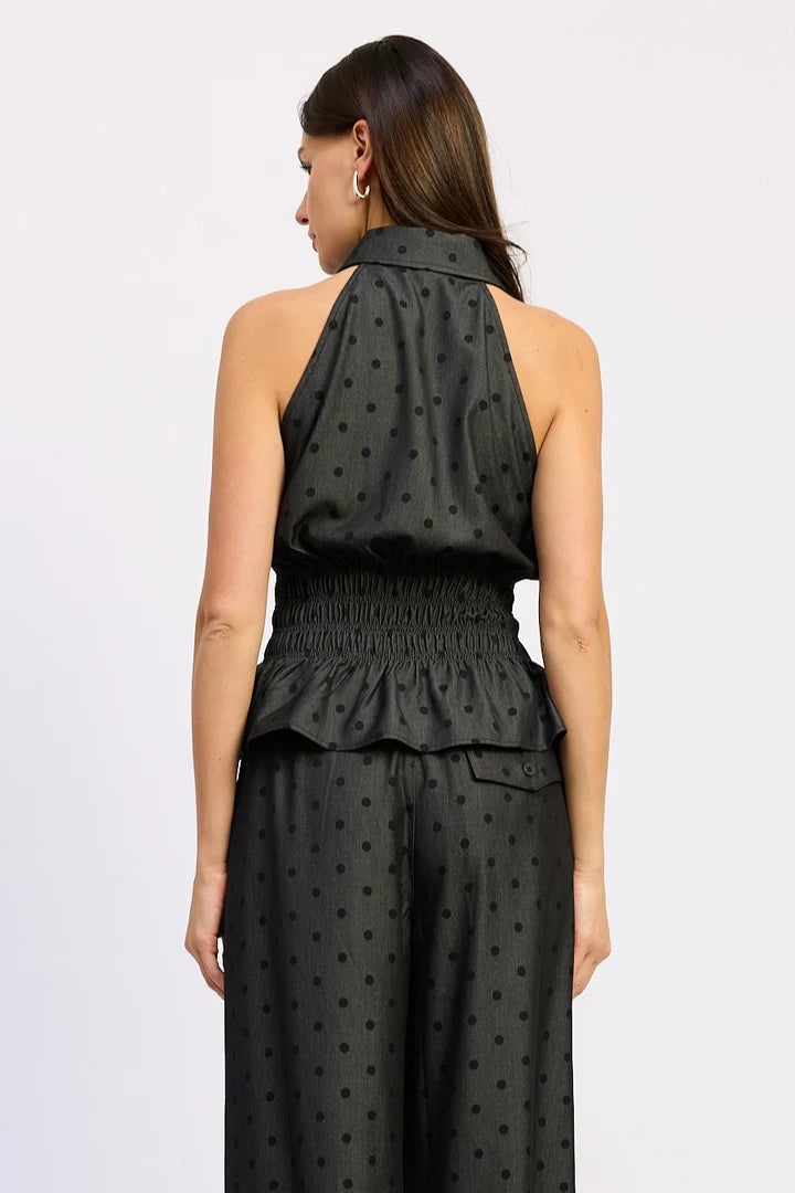 Adreienne Peplum Top (Charcoal Black)