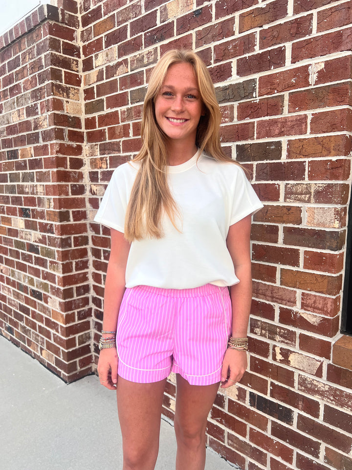 Stripe Shorts with Piping (Pink)