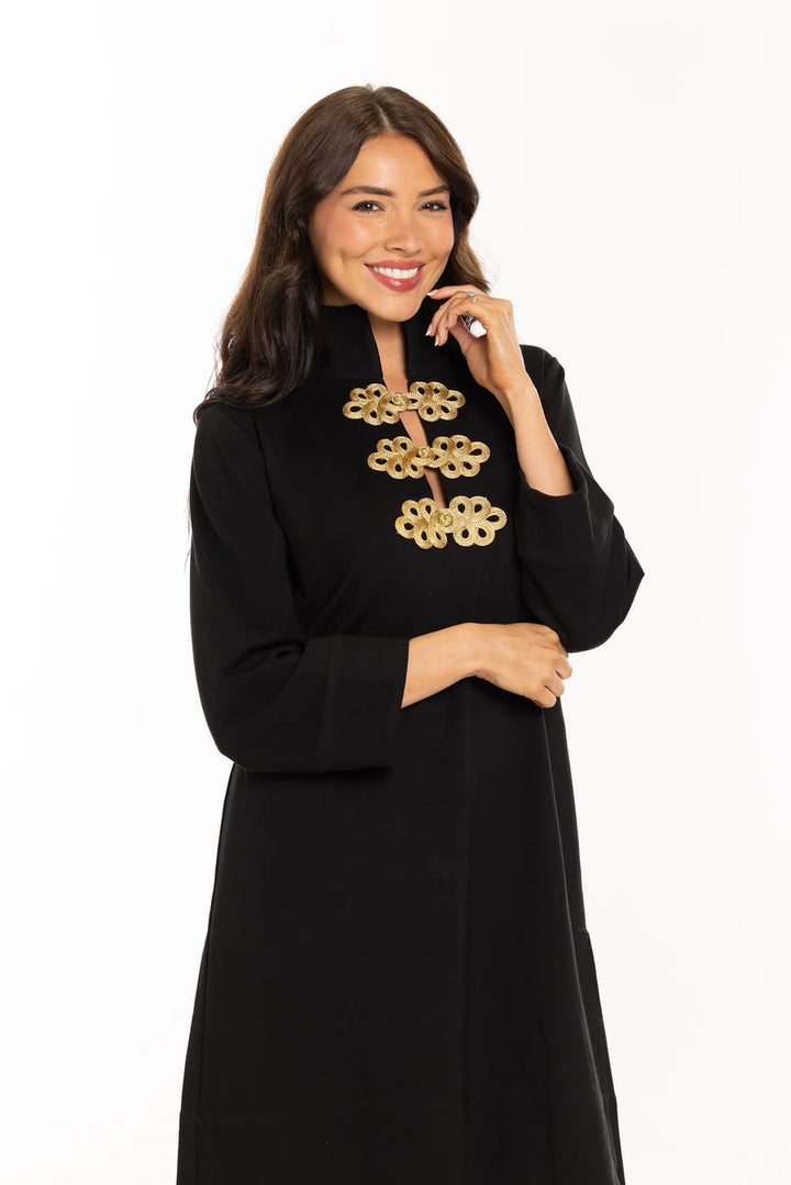 Arden Dress (Black/Gold Frogs)