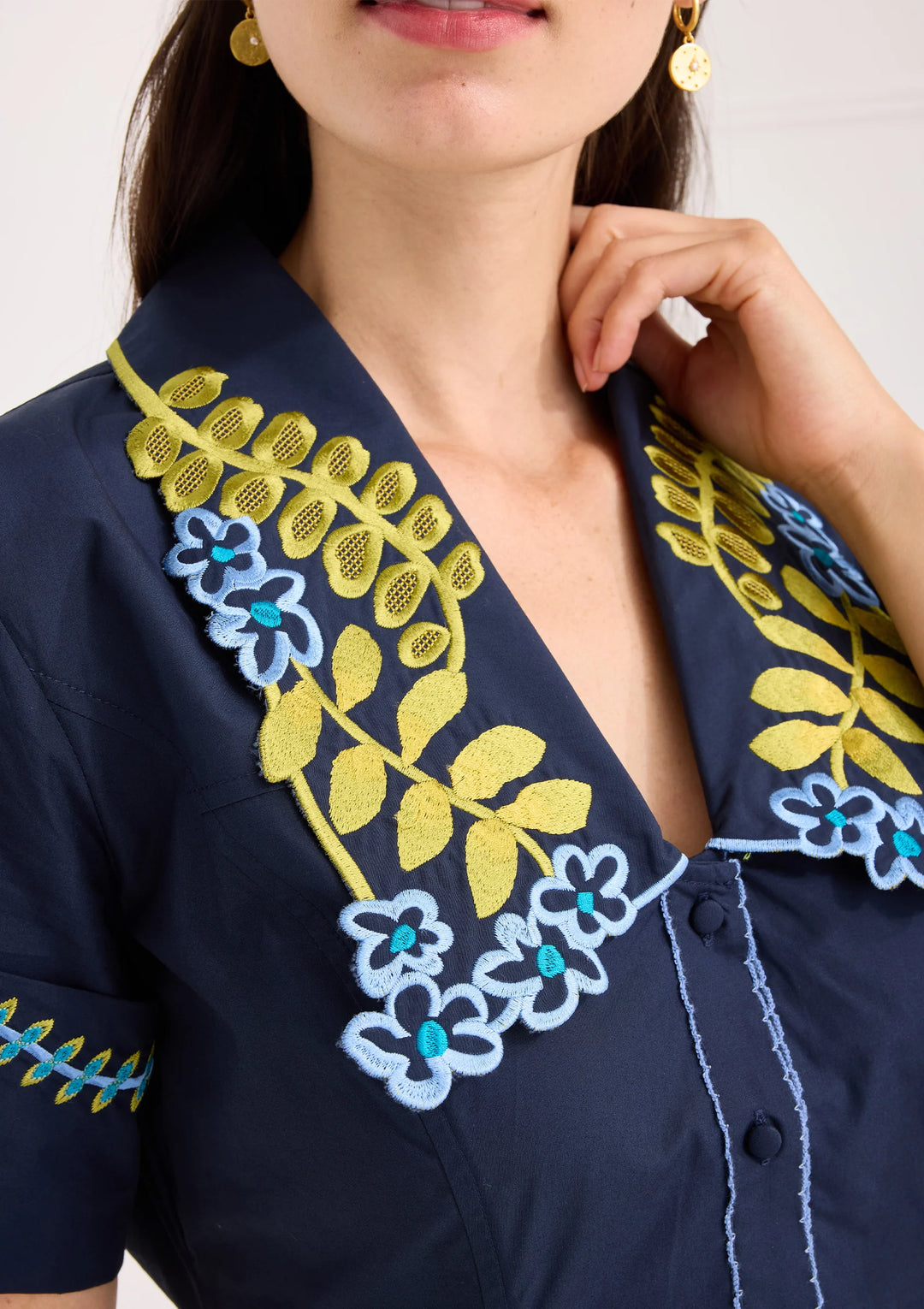 The Julia Dress (Navy Floral Embroidery)