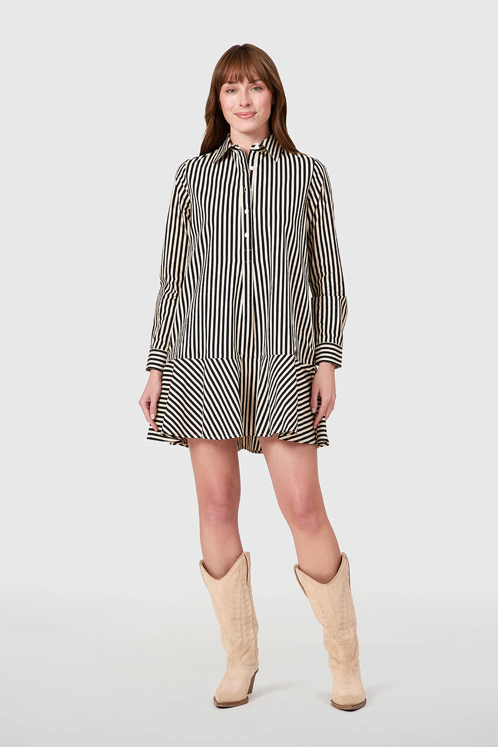 Polly Dress (Ganache Pinstripe)