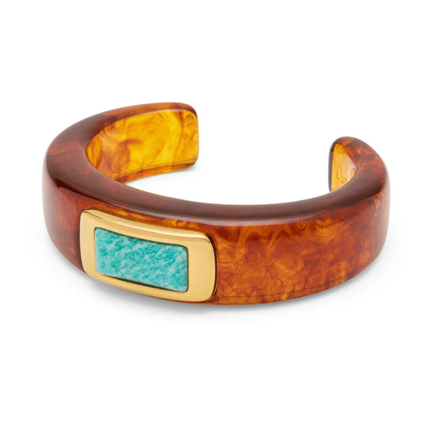 Tortoise Shell Resin Bangle (Aquamarine Quartz)