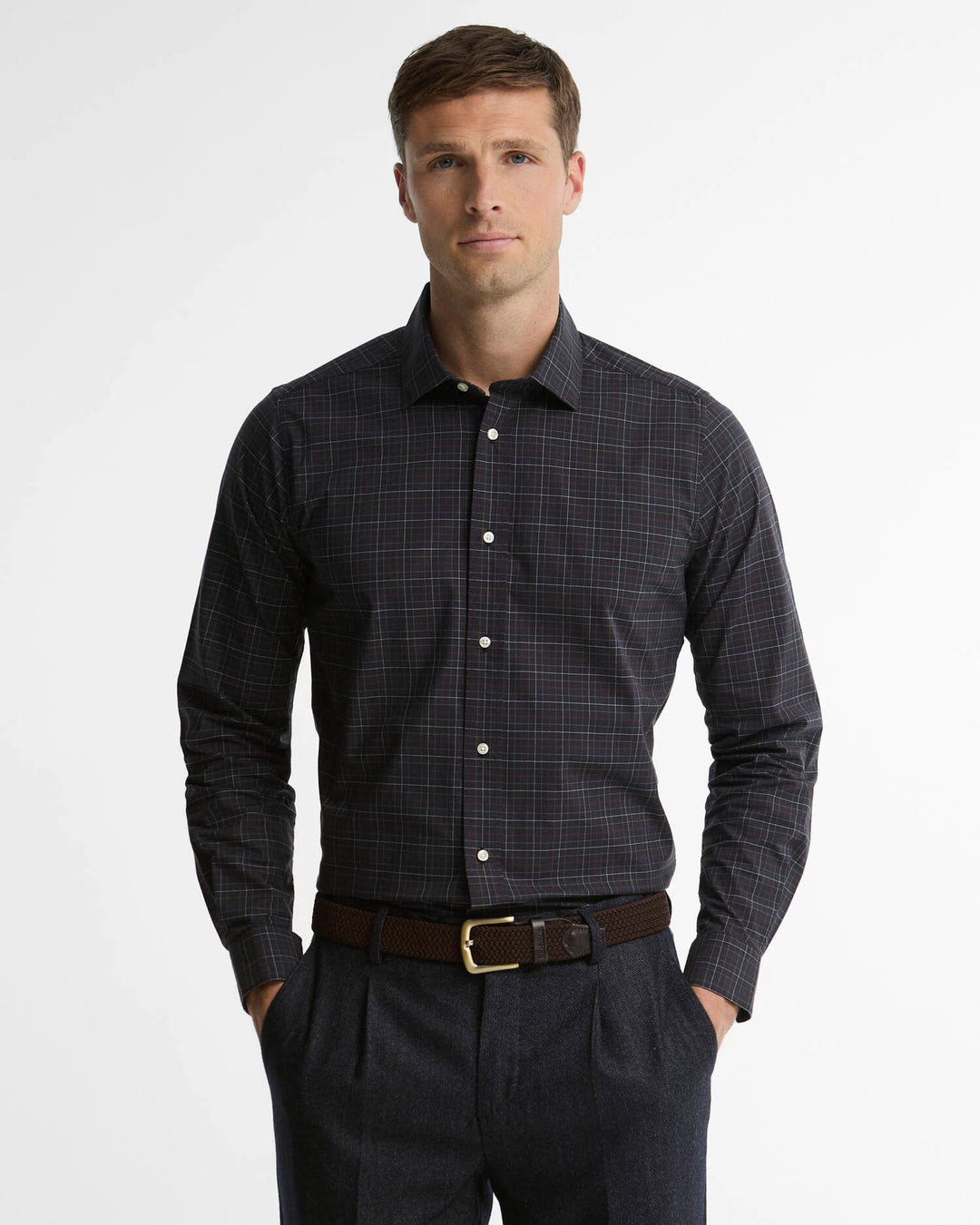 Ashfield Tailored Tattersall Shirt (Navy)