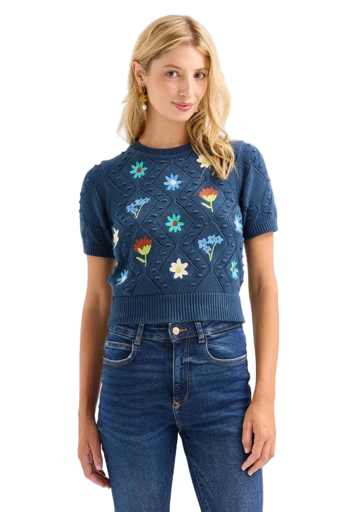 The Nora Sweater (Navy Floral Embroidery)
