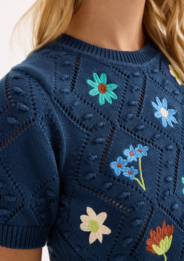 The Nora Sweater (Navy Floral Embroidery)