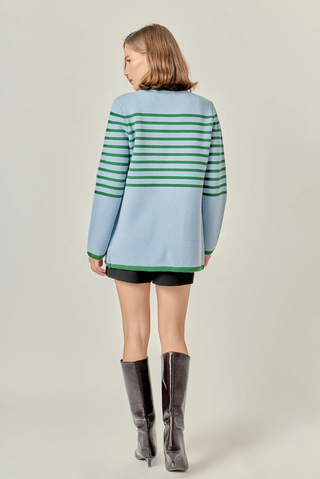 Striped Cardigan (Ice Blue/Green)