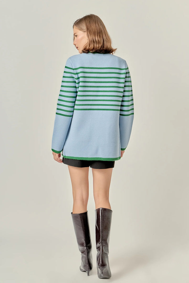 Striped Cardigan (Ice Blue/Green)