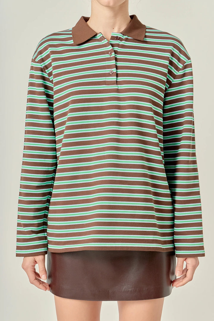Striped Collared Polo (Brown/Green)