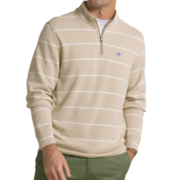Sandy Cove Stripe Pique Quarter Zip (Safari)