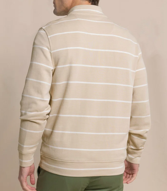 Sandy Cove Stripe Pique Quarter Zip (Safari)