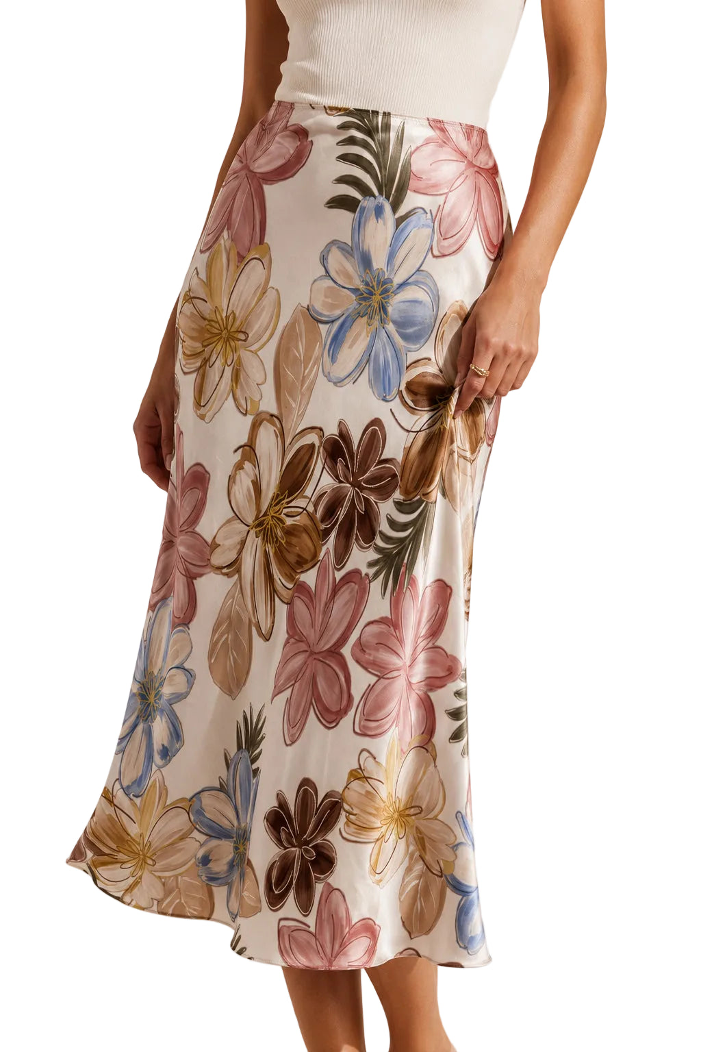 Bahama Floral Print Maxi Skirt (Ivory)