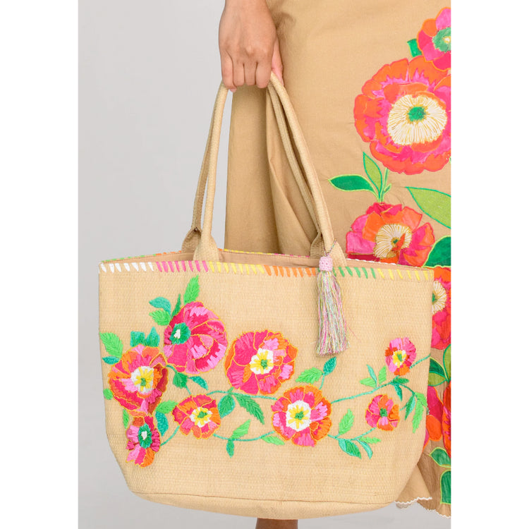 Raffia Tote (Poppy Patch Embroidered)