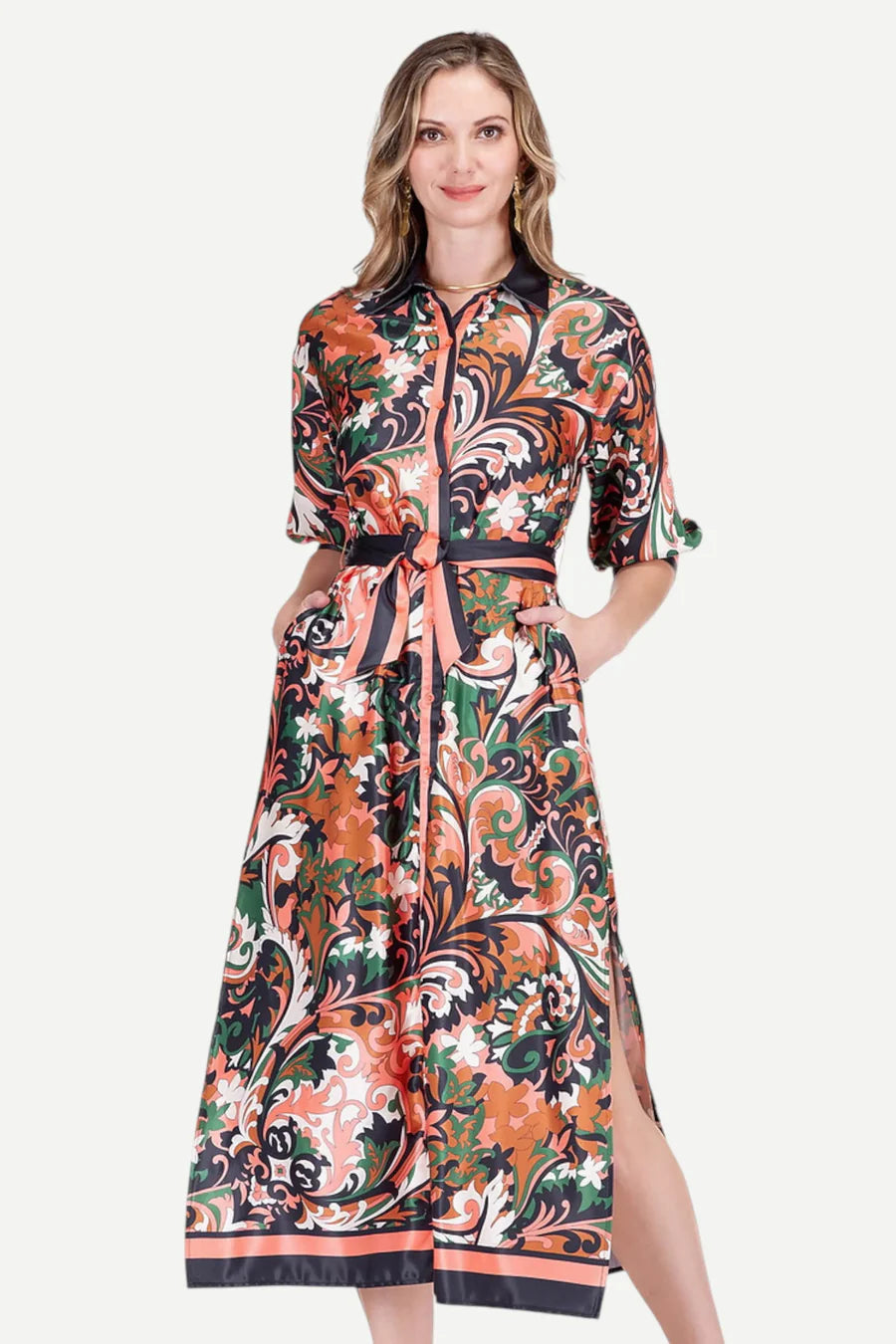 Maxi Shirt Dress (Autumn Scroll)