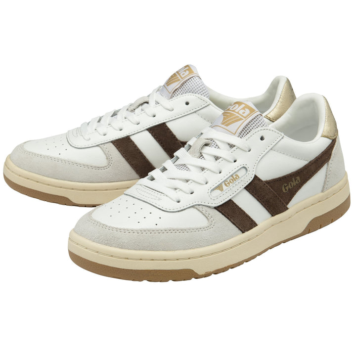 Hawk Sneakers (White/Dark Brown/Gold)