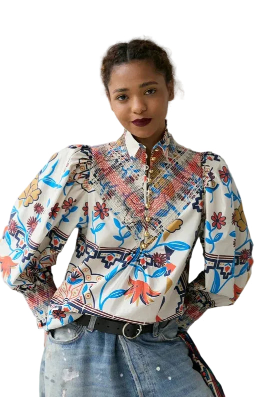 Smocked Shirt (Vanilla Floral Scarf)