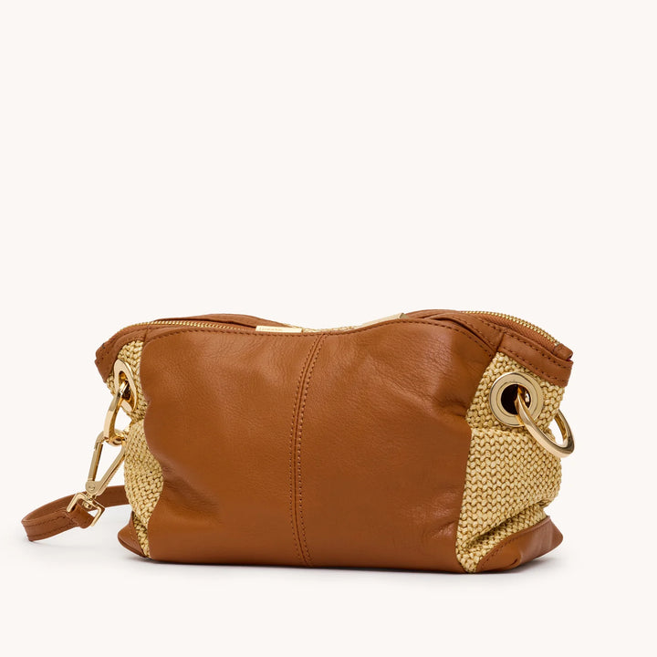 Daniel Crossbody Clutch Small (Cocoa Raffia/Gold)
