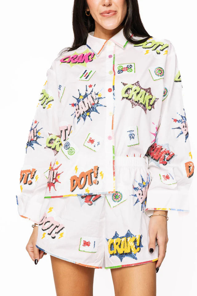 Mahjong Icon Rainbow Collar Top (White)