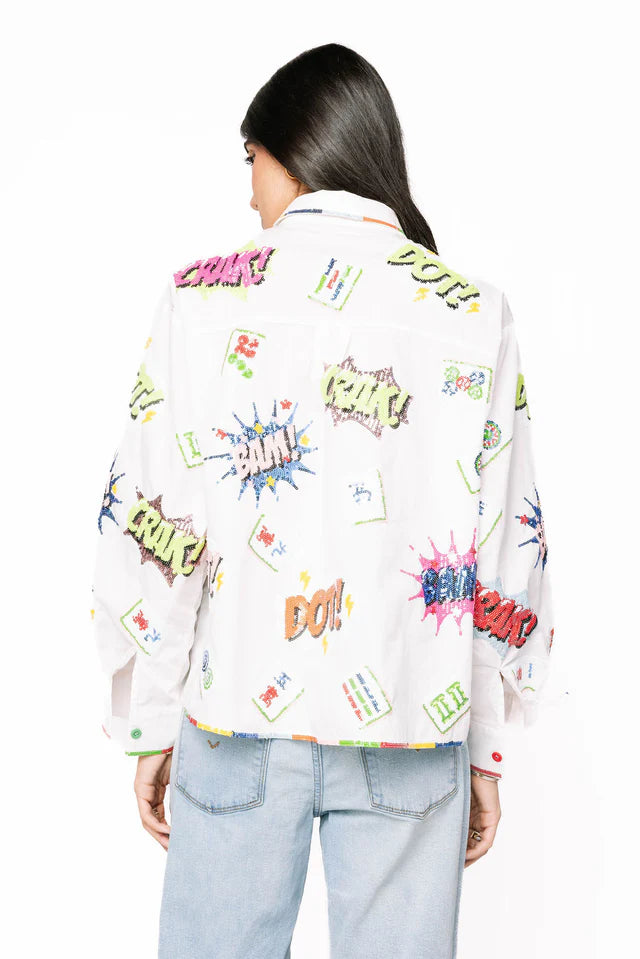 Mahjong Icon Rainbow Collar Top (White)
