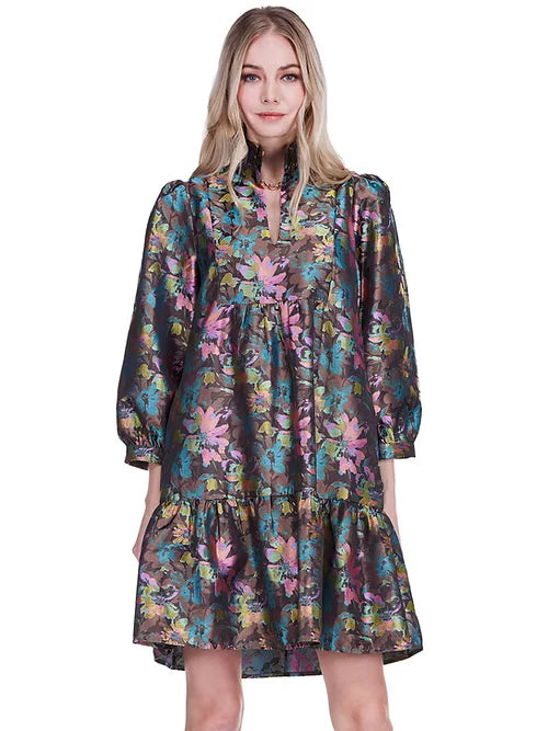 High Neck Flounce Dress (Vintage Floral)