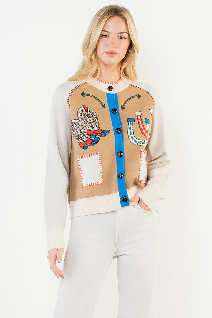 Western Theme Cardigan (Cream)